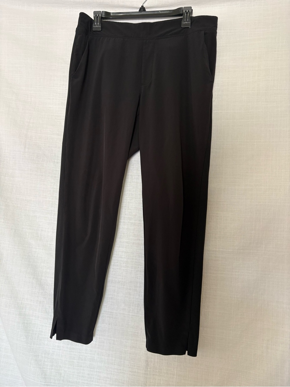 Athleta BROOKLYN MID RISE ANKLE PANT Rib Knit Side Panels Tailored Black Size 14